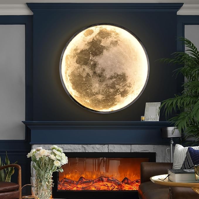 QIYIMEILUX 31.5 inch Large Moon Wall Sconce Plug in Dimmable Modern LED Wall Light with Remote Control 41W Black Wall Lamp Indoor Wall Mounted Lighting Ceiling Light for Living Room Bedroom