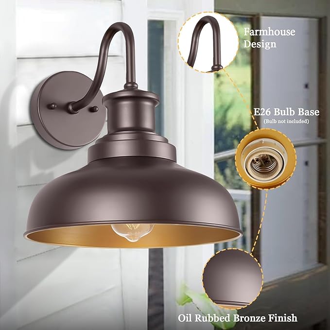 Outdoor Barn Light Outdoor Wall Sconce Farmhouse Exterior Wall Mount Light Vintage Wall Lighting Fixture Industrial Bronze Lantern for Porch, Entryway, Garage, 1 Pack, RZ007 ORB