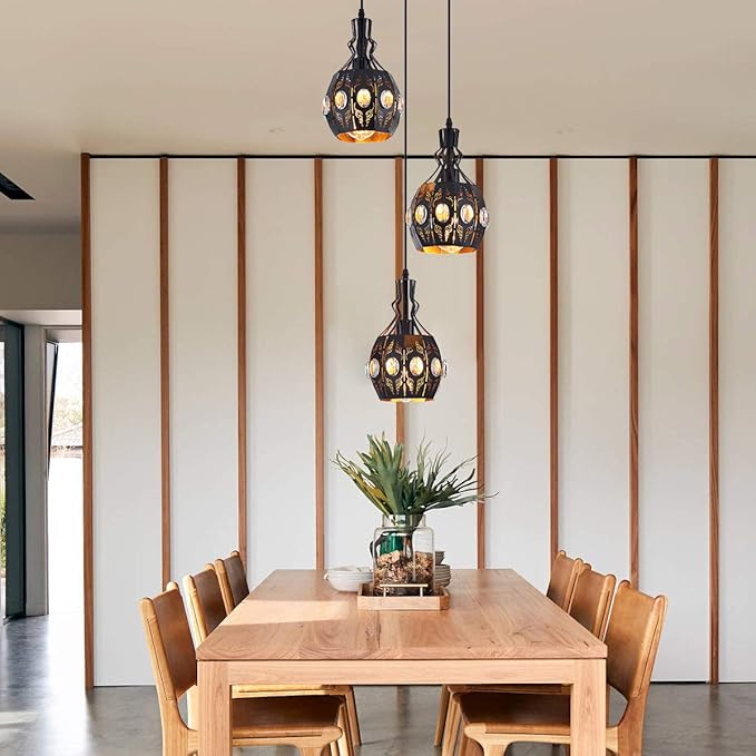 YLONG-ZS 3-Light Industrial Pendant Lighting Vintage Hanging Ceiling Light Fixtures,Farmhouse Rustic Lantern Pendant Light Hanging Lamps for Dining Room,Living Room, Hotel