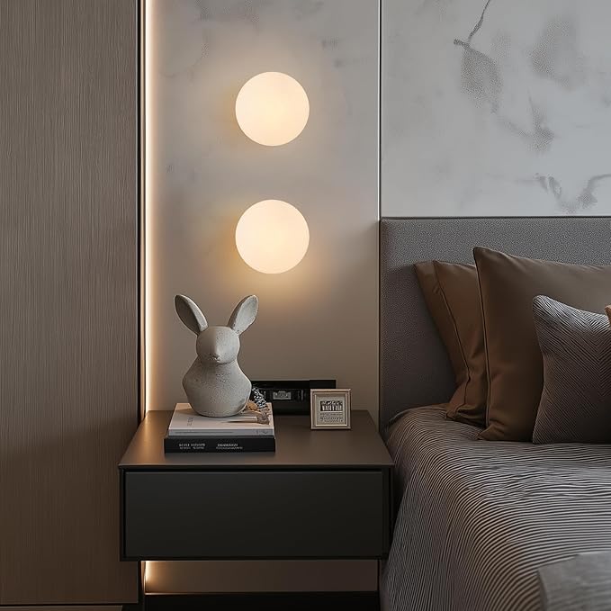6" Modern Globe Wall Sconces, Mid Century Gold Aged Brass Wall Mounted Lamp with Globe Shade, Indoor Wall Light Fixture Ceiling Light for Bedroom Living Room Hallway Stairway.