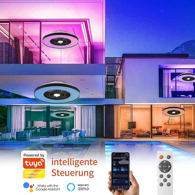Smart LED Ceiling Light with Fan,RGB Ceiling Fan Lights, Stepless Dimming, 60CM Modern Fan Lighting,Ceiling Fan with RGB Light for Living Room, Dining Room, Bedroom