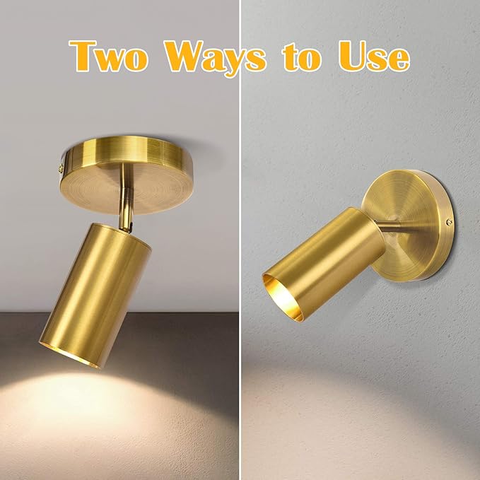 Track Lighting Ceiling Spotlight, Gold Ceiling Light Fixture, Gu10 Spotlights Indoor Angle Adjustment Modern Wall Lamp for Living Room, Gallery, Cabinet, Hallway, Bedroom 2 Packs