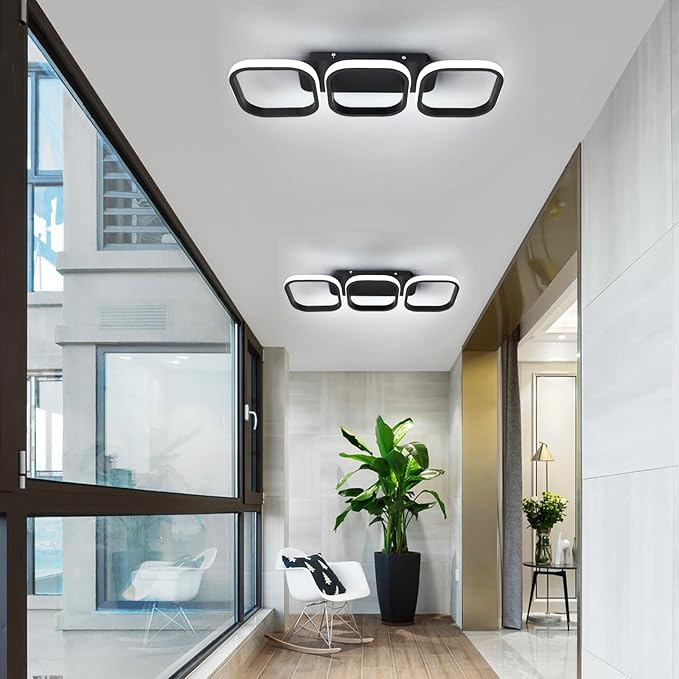 Modern LED Square Ceiling Light - 33W, 6000K Cool White, Flush Mount for Kitchen, Living Room, Bedroom & Hallway