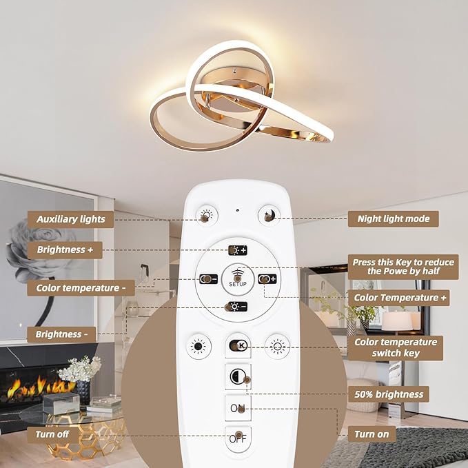 CANEOE LED Ceiling Light Fixture,3-Colors Dimmable Modern Ceiling Light with Remote Control Rose Gold Flush Mount Lighting Fixture for Bedroom Living Room Kitchen Office Ceiling Lamp,42W