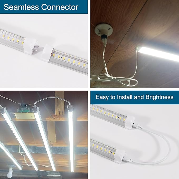 Led Shop Lights,Led Shop Lights 4FT 50W 6500K 7000LM Clear White,Shop Light 4FT 110V Linkable Integrated V-Shape for Shop Garage,Warehouse,Workbench and Workshop Commercial Bay Lighting(8-Pack)