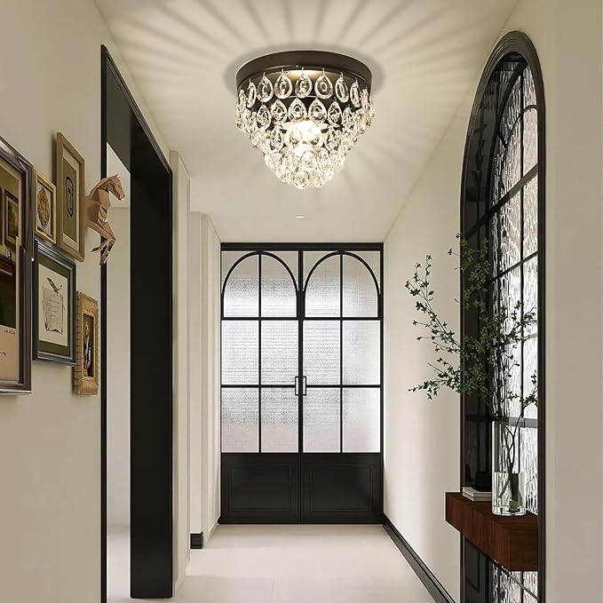 Small Crystal Chandeliers Small Chandelier Light Fixture Mini Chandelier for Closet Bathroom Living Room,Matte Black Crystal Chandeliers Lighting