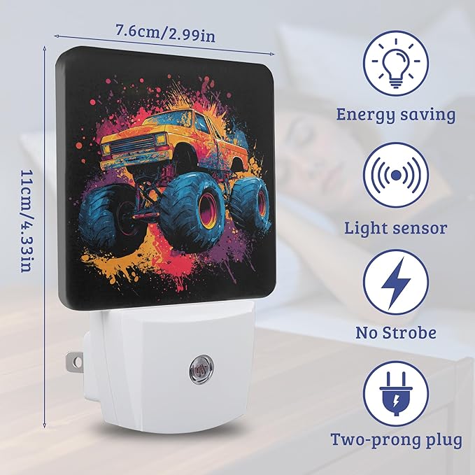 Trucks Night Light Plug Into Wall with Dusk to Dawn Sensor Wall Lamp, LED Nightlights for Bedroom, Bathroom, Kitchen, Hallway, Room Decorative for Boys Girls Women Men Gifts