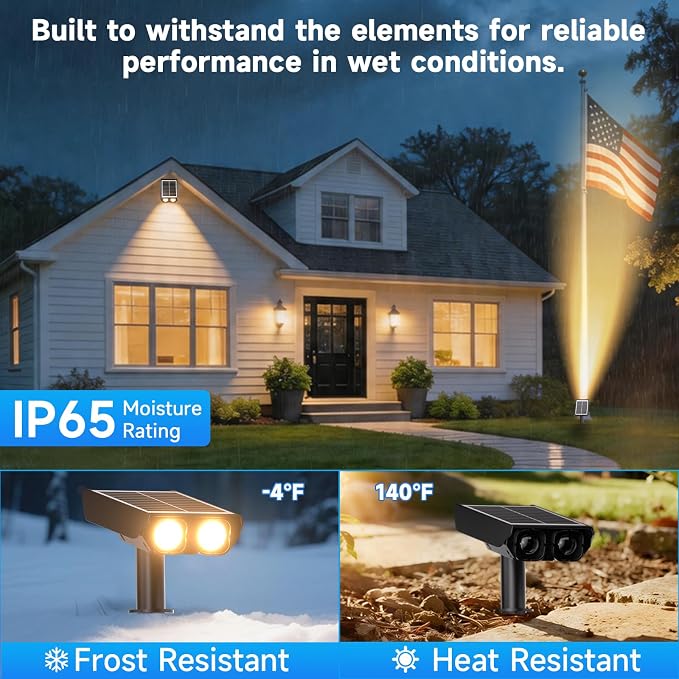 Solar Lights Outdoor Waterproof IP65，Outside Solar Landscape Spotlight with Ambient Light Column and Adjustable Aperture for Garden Yard Pathway Lawn，2 IN 1 Can Used as Wall Lamp，Warm White- 12 Pack