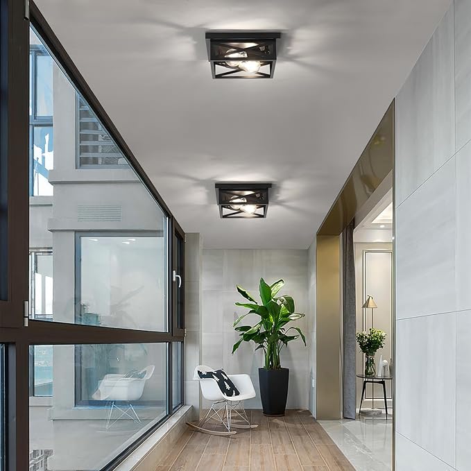 2Pack Vintage Farmhouse Flush Mount Ceiling Light Fixtures, 2-Light Hallway Kitchen Ceiling Light, Industrial Farmhouse Light Fixtures Ceiling Mount for Bedroom