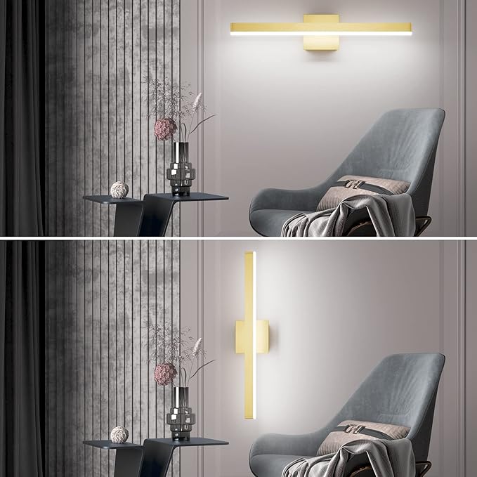 Aipsun Gold Bathroom Light Fixtures Modern LED Vanity Lights Over Mirror 24inch Vanity Lighting Adjustable Gold Wall Light for Bathroom （Cold White 6000K）