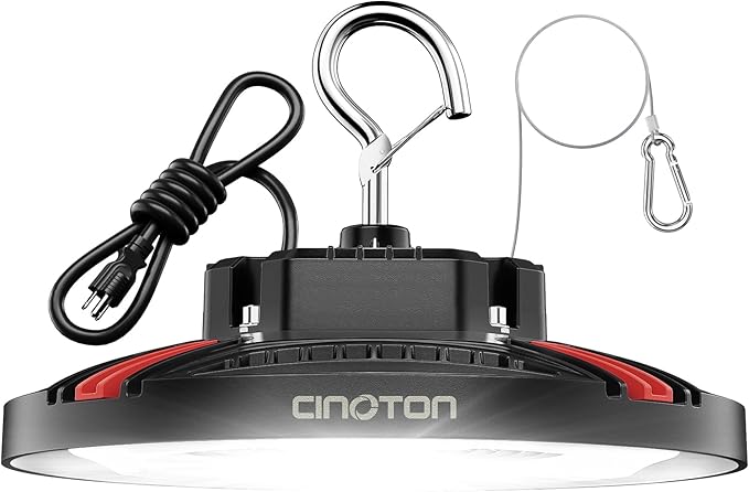 CINOTON 100W UFO LED High Bay Light, Aluminum LED Shop Lights with 15000LM, 5000K Commercial Bay Lighting for Warehouse Garage Workshop Factory Hall, 6' Cable & Safety Rope, ETL Listed 1 Pack