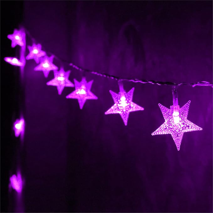 ITICdecor Star Lights 15 FT 30 LED Battery Operated Indoor & Outdoor Twinkle Fairy String Lights for Xmas Tree (Purple)