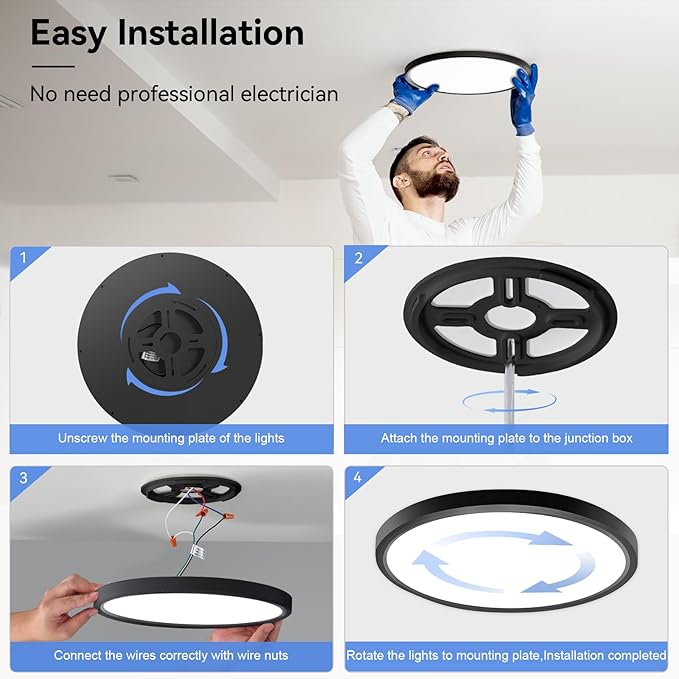 12 Pack 12 Inch Dimmable LED Flush Mount Ceiling Light Fixture 28W 3200LM 5 Color Temperature in One Super Slim Round Ceiling Lamp Low Profile Ceiling Lights for Living Bedroom Kitchen Laundry Black