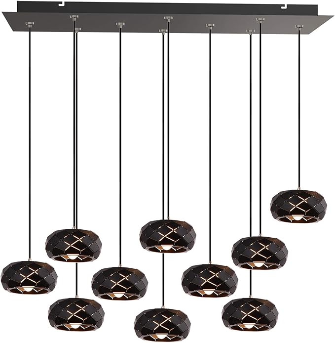 Crust 10 Mini Pendant Lighting Black - LED Hanging Light Fixture for Kitchen Island, Bar, Foyer - Cluster Pendants - Dimmable, Adjustable Wire, Lamp Bulb Included