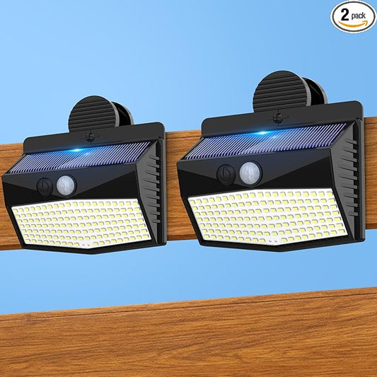 Peasur 2 Pack 138 LED Clip On Solar Lights Outdoor, Motion Sensor Lights with 3 Modes, Solar Security Light Waterproof for Outside Fence, Deck, Gutter, Camping