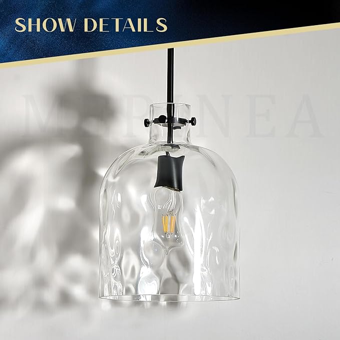 Modern Black Glass Pendant Light – 10-Inch Wide Single Dome Light Fixture, 1-Light E26 Ceiling Hanging Lamp for Kitchen Island, Dining Room, Hallway