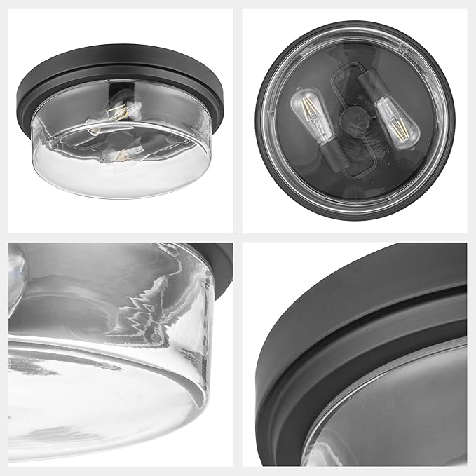 Prominence Home Madalyn 13" Bronze Flush Mount Clear Square Glass Drum Ceiling Light - 51537-01