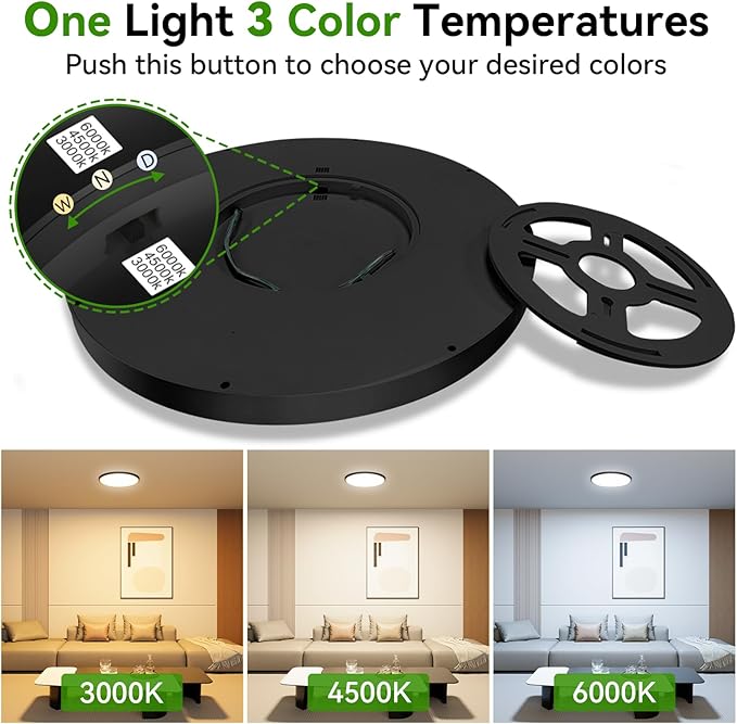 LED Ceiling Light, 2800LM Super Bright 9 Inch Led Flush Mount Ceiling Light 3000K/4500K/6000K 3CCT Dimmable for Kitchen,Bedroom,Living Room (1 Pack, Black)…