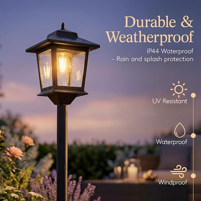 PASAMIC Outdoor Solar Post Lights, 2-Pack 63" Dusk to Dawn Solar Lamp Posts, Waterproof Floor Lamps, Warm White Pole Lights for Patio with Replaceable Bulb