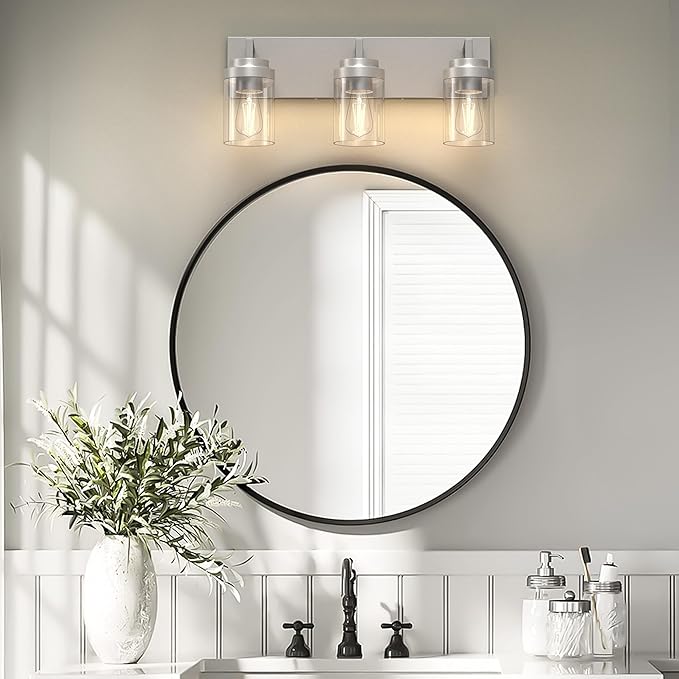 Espird Bathroom Lighting Fixtures, 3-Light Bathroom Vanity Lights Over Mirror, Brushed Nickel Vanity Light with Glass Shade, Modern Vanity Lighting Fixtures for Bathroom, Bedroom, Hallway