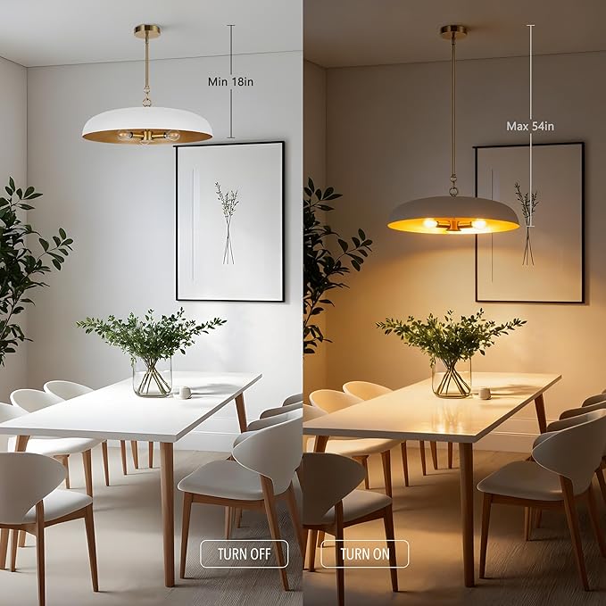 19.7 Inch Extra Large Pendant Light, 3-Light White and Gold All Metal Pendant Lighting Fixture, Oversized Modern Dome Chandelier Ceiling Hanging for Kitchen Island Dining Room Living Entryway
