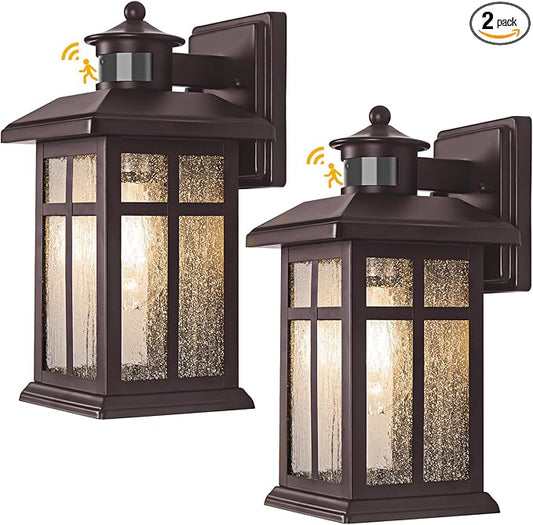 Brilvibera 2 Packs Motion Sensor Outdoor Lights- Outdoor Porch Lights Light Fixtures Motion Sensor Bronze, Porch Lights Outdoor Bronze, Exterior Lights for House, Garage, Door
