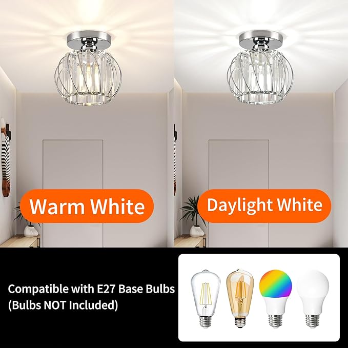 Crystal Semi Flush Mount Ceiling Light, Silver Crystal Chandelier, 19cm x 17.5cm, Bedroom, Kitchen, Dining, Living Room