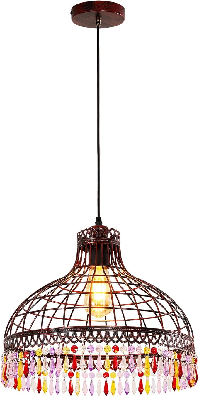 16-inch Wrought Iron Tiffany-Style Chandelier, Industrial Retro Wine-red Wrought Iron Lighting Fixture, Suitable for Kitchen Island, Game Room, Dining Room, bar Counter