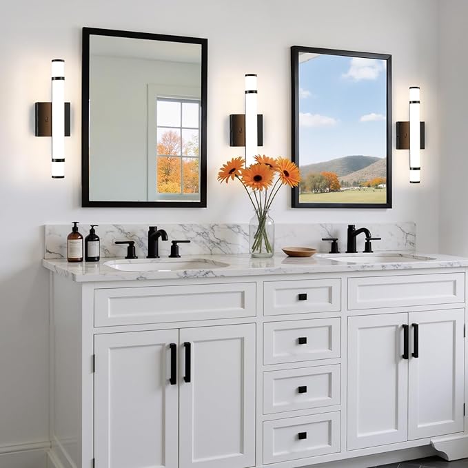 LED Bathroom Light Fixtures Over Mirror 15.4 Inch 10W Black Vanity Light Bar for Bathroom, 5CCT Dimmable Modern Indoor Bath Sconces Wall Lighting for Bedroom Living Room(Built-in Dimmer)