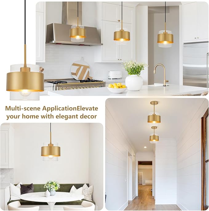 7" Modern Pendant Lights Kitchen Island, Gold Mini Pendant Light Fixtures with Clear Glass Shade, Adjustable Hanging Light Fixtures for Kitchen Island Restaurant Hallway,2 Pack