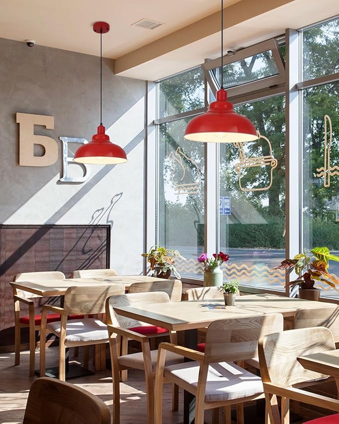 Red Farmhouse Pendant Lights, Modern Pendant Light, 11.4in Pendant Lights Kitchen Island, Adjustable Height, 2 Light Industrial Pendant Light Fixtures for Dining Room,Bedroom, Hallway