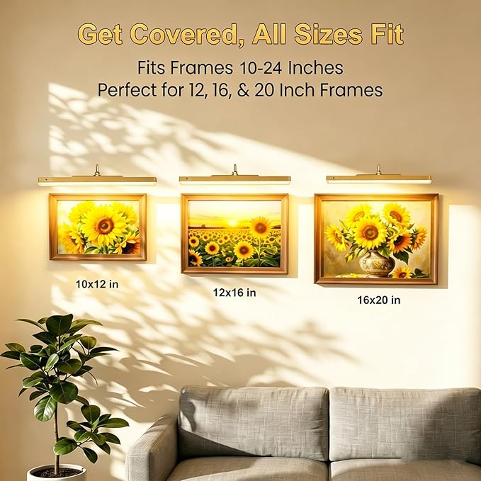 TANBABY 16'' Wireless Picture Lights for Wall, 6000mAh Rechargeable Battery Operated Light with Motion Sensor, 3CCT Dimmable, Timer, Magnetic Poster Lights with Remote for Gallery, Living Room-1Pack