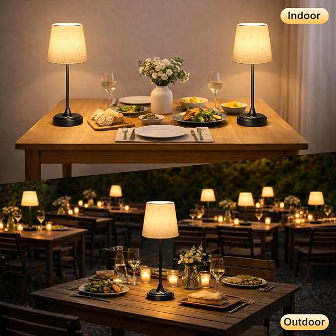 Wowag Cordless Table Lamp Rechargeable,5000mAh Battery Operated Desk Lamp,3 Colors & 7 RGB Stepless Dimmable,Touch Ambient Light for Bedside,Bedroom,Dining Room,Living Room,Black,FlaxenShade