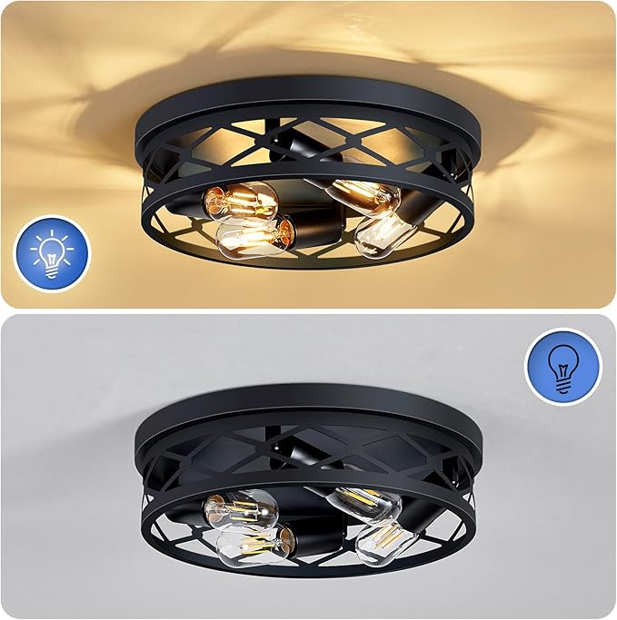4-Light Farmhouse Ceiling Light Fixture,14 inch Hallway Lighting Fixtures Ceiling,Light Fixtures Ceiling Mount for Kitchen,Entryway,Hall,Bedroom E26 Base