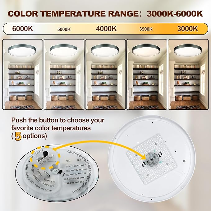 DLLT Flush Mount Ceiling Light: Close to Ceiling Light Fixtures 16 Inch 35W - Dimmable Ceiling Lamp 3000-6000K 5 Color Selectable Ceiling Mount Light for Bedroom Kitchen (Blue)