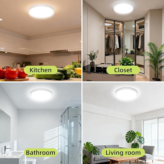 hepside 4Pack 12Inch LED Flush Mount Ceiling Light Fixture 5CCT 24W 2800LM Closet Light Fixture,Small Round Slim Surface Ceiling Lamp for Hallway,Bathroom,Bedroom,Kitchen,Interior