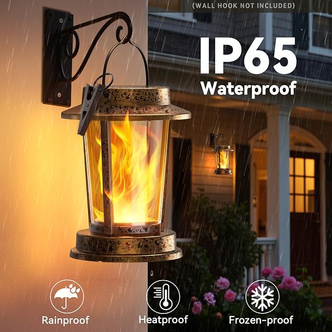 Solar Lanterns Outdoor Waterproof, Upgraded Flickering Flame Solar Lights Outdoor, Solar Powered Lanterns Decorative, Hanging Solar Lantern for Garden Yard Patio Path Porch Tree Decor 2 Pack(Copper)