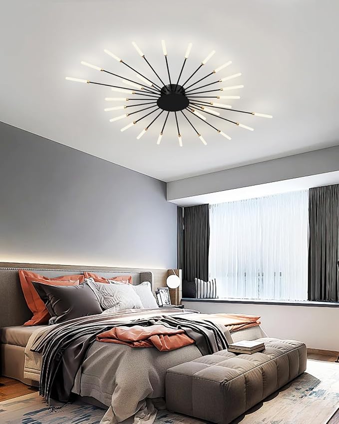 Ceiling Light Modern LED Ceiling Lamps,Flower Shape Ceiling Lights,Flush Mount Chandelier,Metal Acrylic Ceiling Lamps,Living Room Light Fixtures Ceiling for Bedroom,Dining Room(Black,28 Heads)
