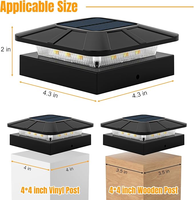 4x4 Solar Post Cap Lights Outdoor [12 Pack Waterproof IP65], 3 Lighting Modes for Fence Deck Patio Garden Decor, Dusk-to-Dawn Solar Powered Post Lights Fit 4x4 Wood/Vinyl