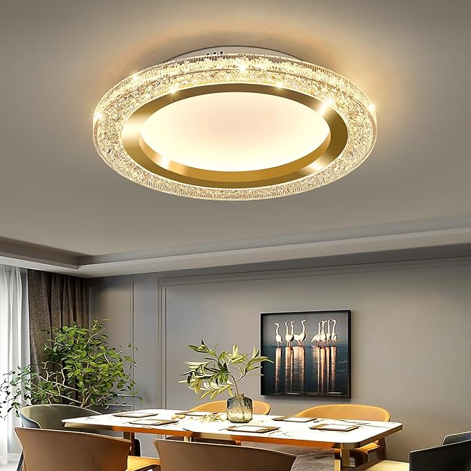 UOFUS 19.68inch Large Gold Flush Mount Ceiling Light 75W Modern Round LED Ceiling Light Fixture 3000K-6000K Super Bright Circle Ceiling Lamp for Living Room Dining Room Bedroom Kitchen Bathroom