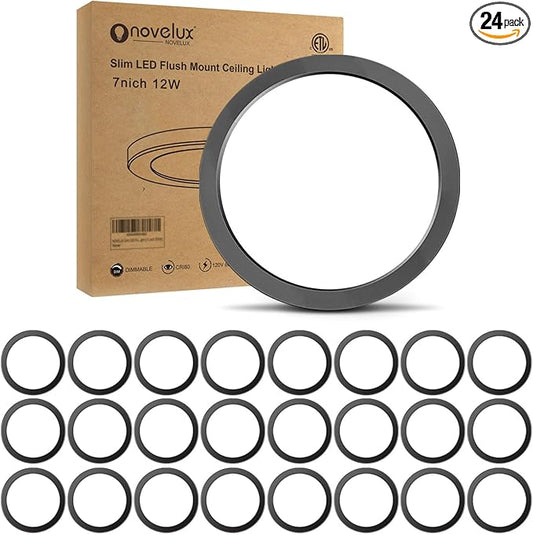 7 inch Flush Mount LED Ceiling Light Dimmable Ultra Slim 0.63'' Thick Round Flat Ceiling Lamps 5000K Daylight LED Ceiling Lights for Kitchen,Bathroom,Basement ETL Listed 24 Pack(Black)