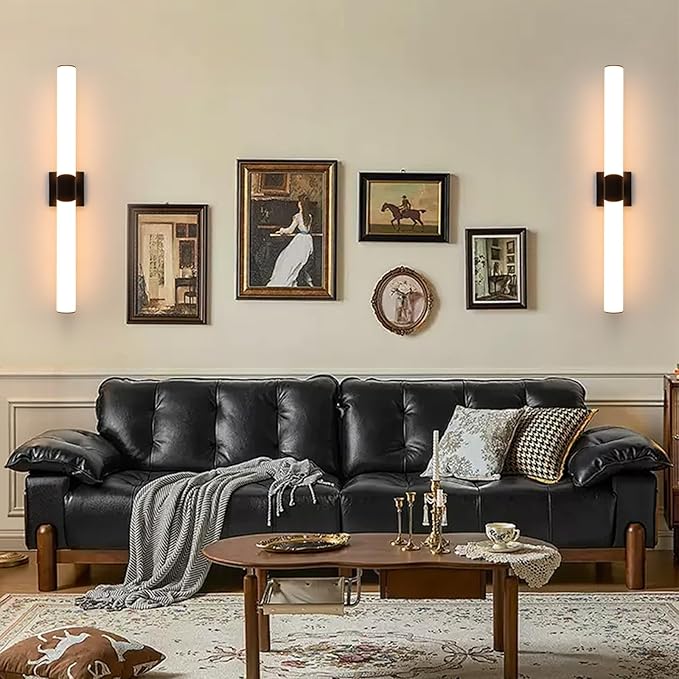 Modern Wall Sconce 30 Ihch Black Bathroom Sconces LED Wall Lighting Fixtures with Acrylic Shade Hardwired Long Vanity Lights Over Mirror for Bedroom Living Room Hallway