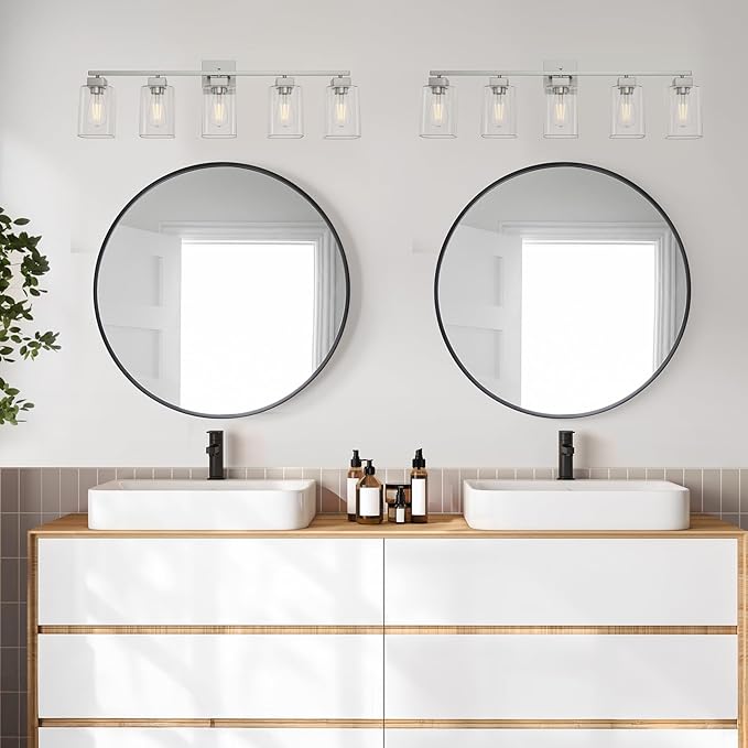 Espird 5 Light Bathroom Vanity Light - Brush Nickel Bathroom Light Fixtures Square Design & UL Certification, 31 Inch Long Light Fixtures Over Mirror for Bedroom & Restroom