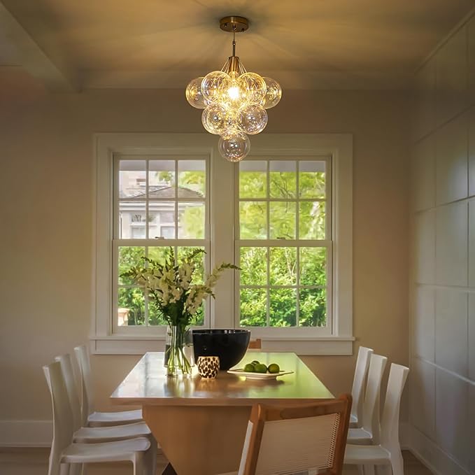 GoYeel Dining Room Light Fixtures Gold 14.17", Colorful Bubble Chandelier Modern Glass Ceiling Light for Hallway Entryway Foyer Bedroom Kitchen, with 10 Chromatic Globes, Include E26 Bulb