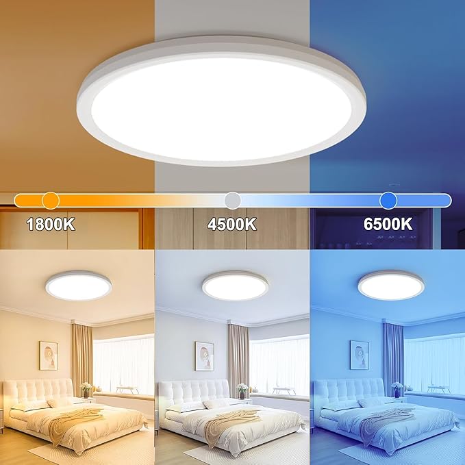 AmazeFan 12 Inch LED Ceiling Light Dimmable - 24W 2400LM Modern Wired Ceiling Lamp with Remote - 6W Night Light Warm - LED Flush Mount Ceiling Lights for Bedroom Kitchen Living Room Round (White)