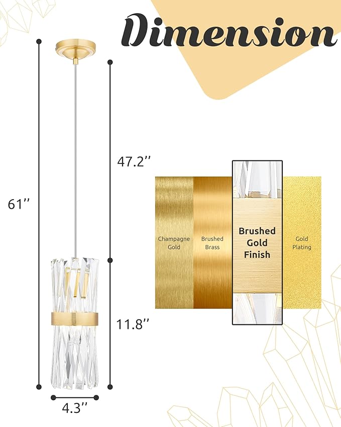 Ken & Ricky Pendant Lights Kitchen Island Gold 3 Pack,Crystal Pendant Lighting Over Island,Modern Pendant Light Fixtures for Dining Room Bedroom Bathroom Livingroom