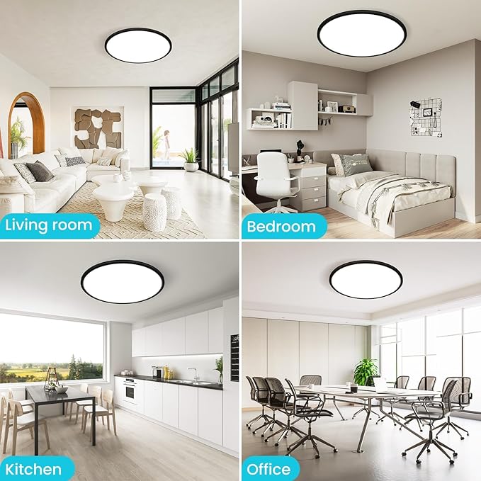 libtit 16.5 Inch Black Flush Mount Ceiling Light, 3Pack 4200LM 36W Large & Bright Ceiling Lighting Fixture, 3000K/4500K/6000K Thin Round Flat LED Ceiling Lights for Bedroom, Kitchen, Livingroom