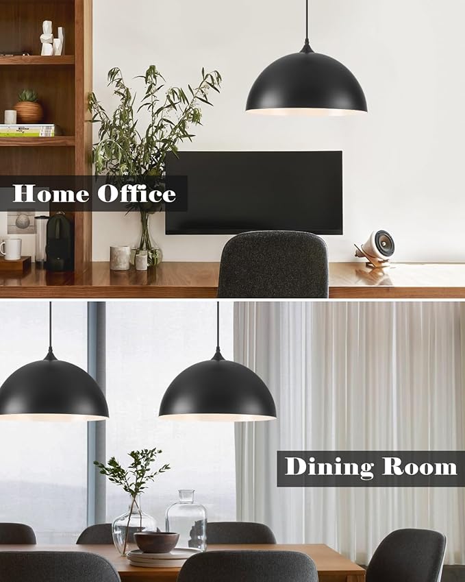 Large Dome Pendant Lights Kitchen Island, 16 Inch Black and White Dome Pendant Light, Black Farmhouse Pendant Light, Large Black Pendant Lights for Kitchen Island 1 Pack