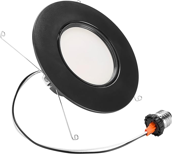 Maxxima 5 in. and 6 in. Rotatable LED Retrofit Downlight Gimbal, 1000 Lumens, 11 Watts, 5 CCT 2700K/3000K/3500K/4000K/5000K, Dimmable, Plastic Black Trim