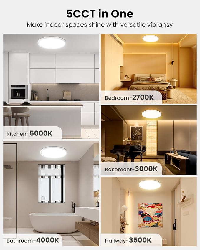 9 Inch Flush Mount LED Ceiling Light, Dimmable 5CCT Selectable, 0.67 Inch Super Slim Round LED Ceiling Lights, 18W 2000LM Low Profile Light Fixture for Laundry, Office, 9 Inch 4Pack Gold